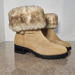 Tish Fold Over Tan Suede Talbots Ankle Boots Style # P 224041870 Size 5 1/2 M